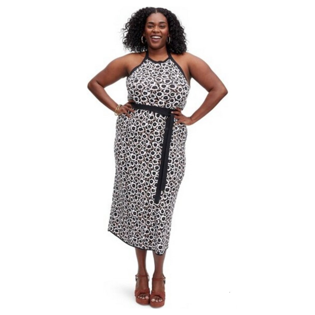 Diane Von Furstenberg X Target Halter Tie Neck Neutral Poppy Sweater Midi Dress